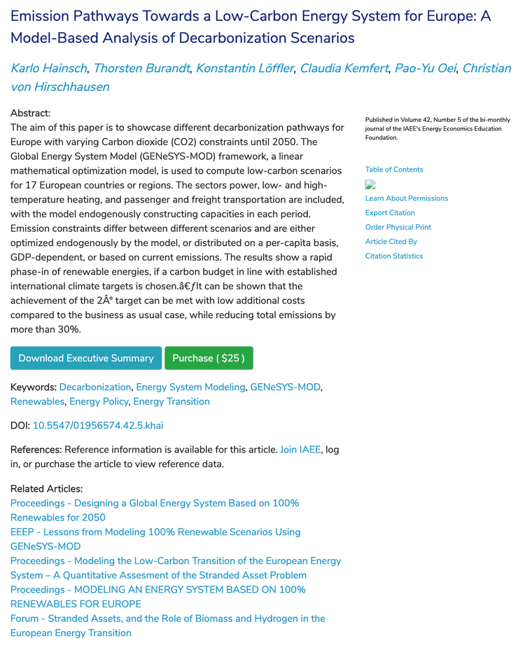 Emission Pathways Towards a Low-Carbon Energy System for Europe: A ...